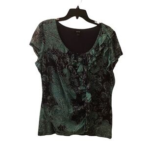 Apt. 9 Peacock and Blue Ruffle Neck Blouse XL